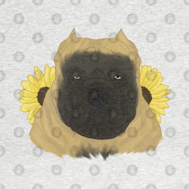 Fawn American Bully with Sunflowers by TrapperWeasel